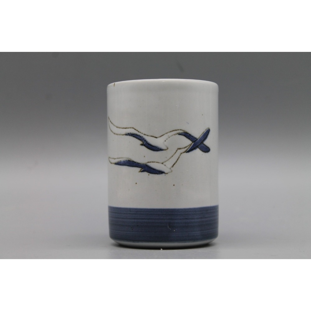 Vintage Otagiri Japan Ceramic Tea Cup Yunomi Blue White Seagulls Coastal